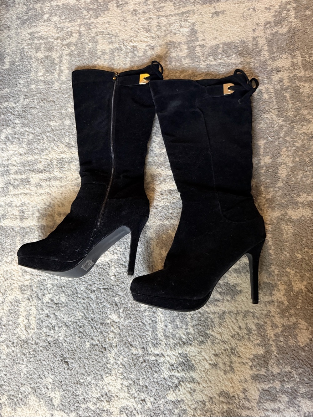 Black High Heel Suede Knee Boots